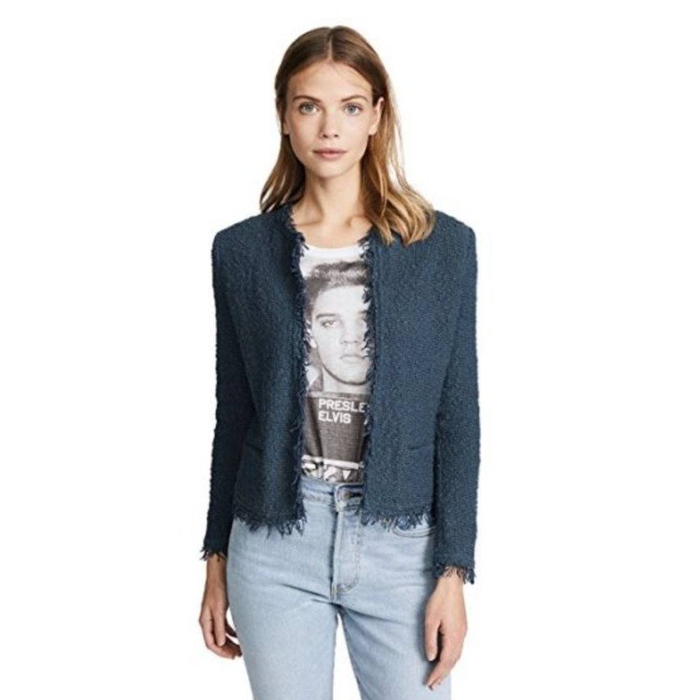 IRO Shavani Fringe Boucle Jacket in Teal (Size 36)